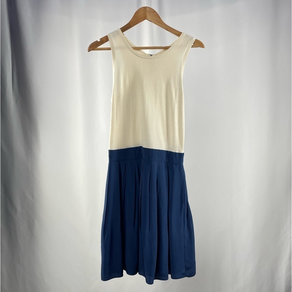 Shoshanna‎ Sleeveless Exposed Back Zipper Silk Mini Dress in Cream Blue Size Med